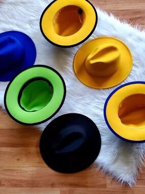 Vegan Wool Fedora Wide Firm Brim Fall Winter Bicolor Hat